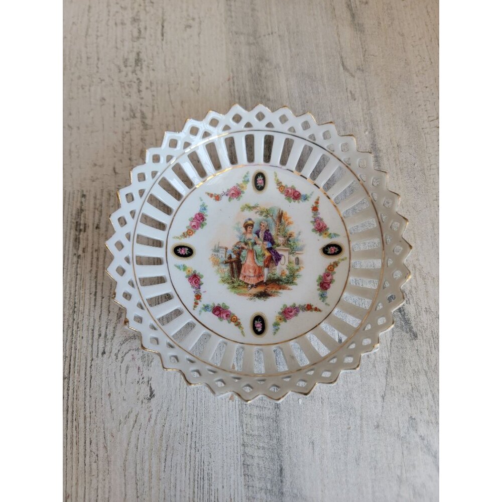 German vintage Victorian scene lace bowl home decor